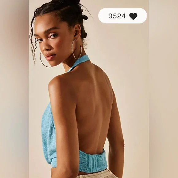 FREE PEOPLE Iris Open Back Knit Halter Sweater In Splash (Sky Blue) Sz M/L ✨NWT✨ - Picture 2 of 6